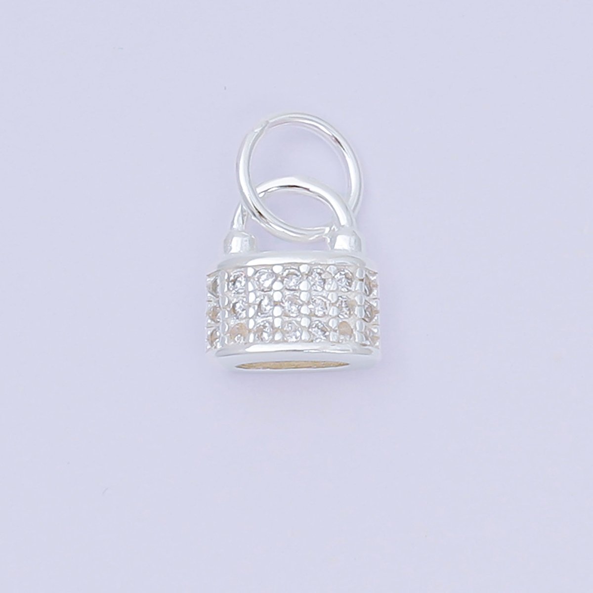 S925 Sterling Silver 8mm Micro Paved CZ Dainty Padlock Charm | SL - 682 - DLUXCA