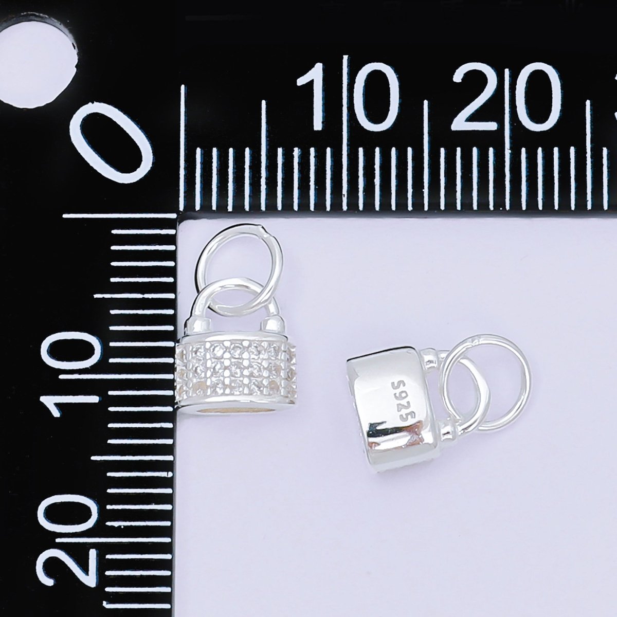 S925 Sterling Silver 8mm Micro Paved CZ Dainty Padlock Charm | SL - 682 - DLUXCA