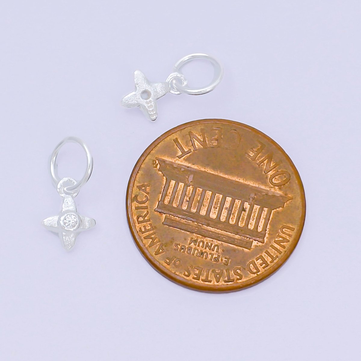 S925 Sterling Silver 8mm Round CZ Four - Pointed Celestial Star Charm | SL - 683 - DLUXCA