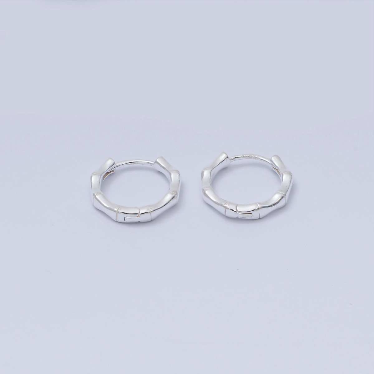S925 Sterling Silver Bamboo Textured Hinged Hoop Earrings | SL - 663 - DLUXCA
