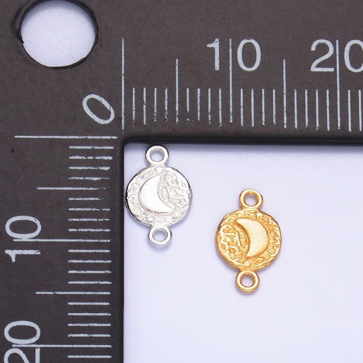 S925 Sterling Silver Celestial Moon Hammered Connector in Gold & Silver | SL - 588 - DLUXCA