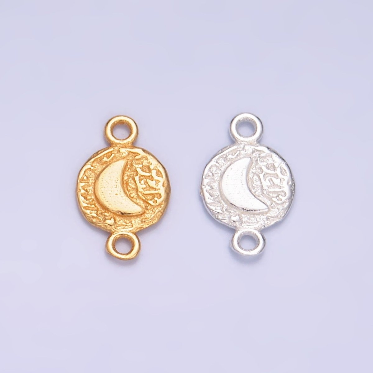 S925 Sterling Silver Celestial Moon Hammered Connector in Gold & Silver | SL - 588 - DLUXCA