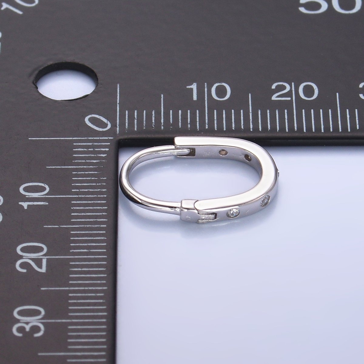 S925 Sterling Silver Clear CZ Dotted Oblong Hoop Earrings | SL - 594 - DLUXCA