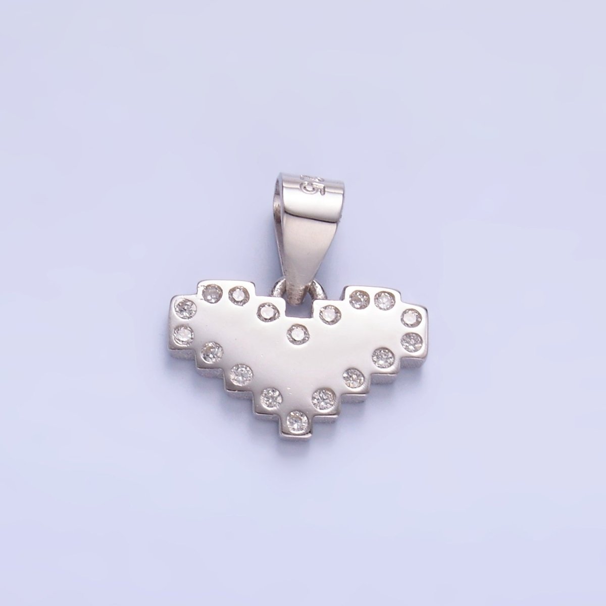 S925 Sterling Silver Clear CZ Dotted Pixel Heart Pendant | SL - 599 - DLUXCA