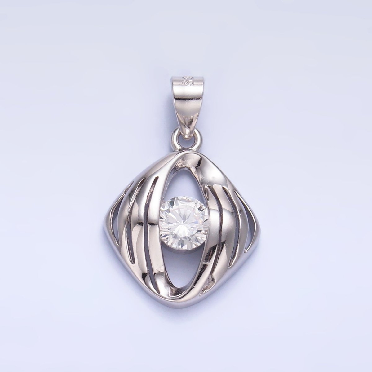 S925 Sterling Silver Clear CZ Geometric Open Pendant | SL - 600 - DLUXCA