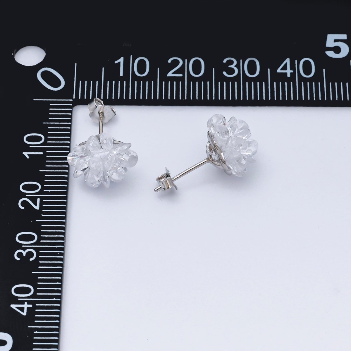 S925 Sterling Silver Clear CZ Icy Frostbloom Petal Flower Stud Earrings | SL - 668 - DLUXCA