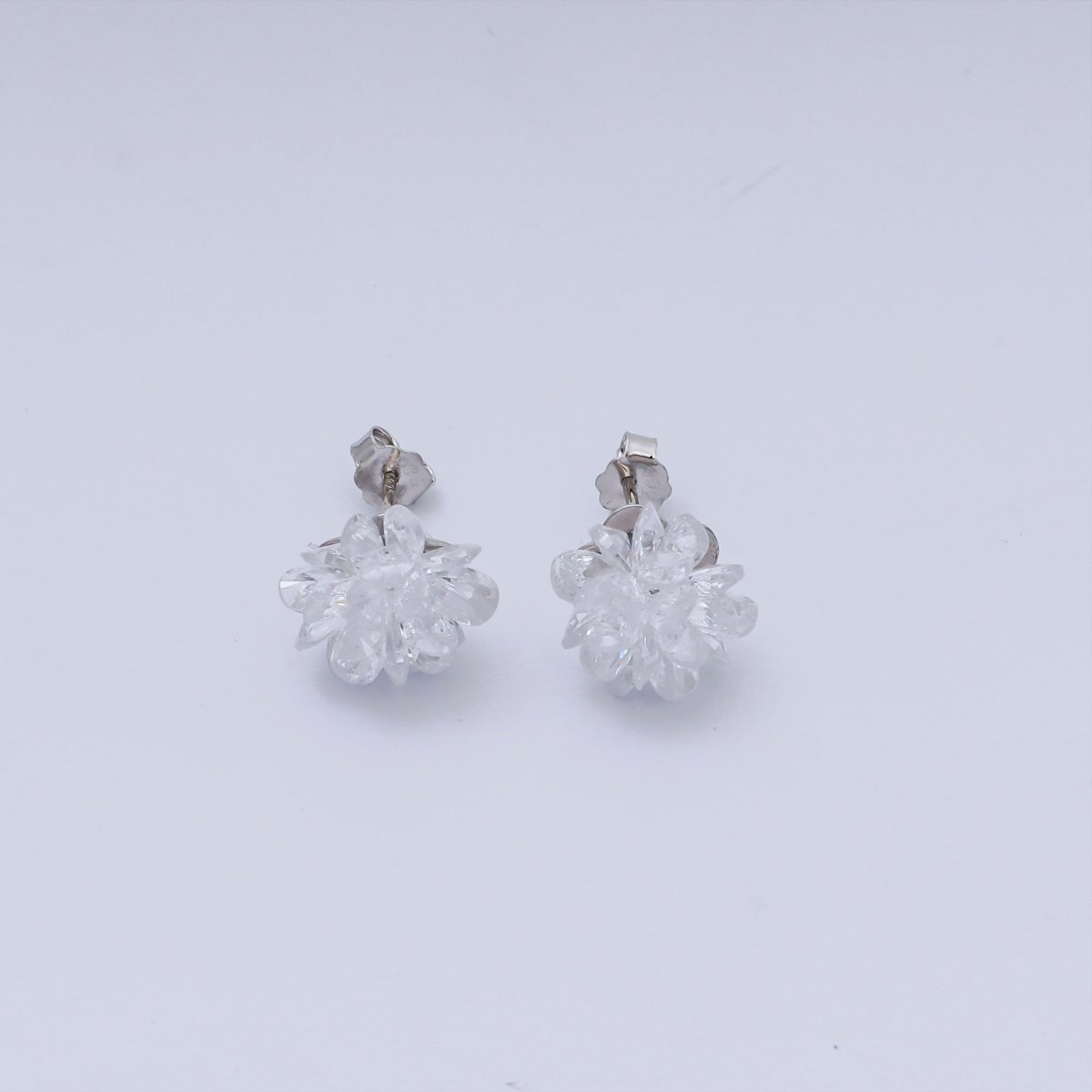 S925 Sterling Silver Clear CZ Icy Frostbloom Petal Flower Stud Earrings | SL - 668 - DLUXCA