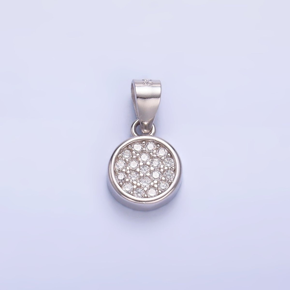 S925 Sterling Silver Clear CZ Micro Paved CZ Round Pendant | SL - 604 - DLUXCA