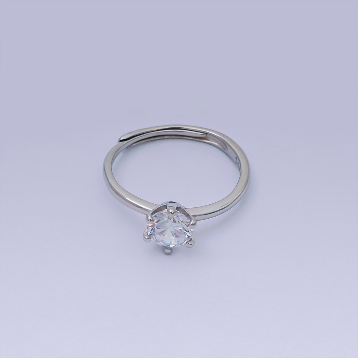 S925 Sterling Silver Clear Round CZ Crown Setting Style Ring | SL - 657 - DLUXCA