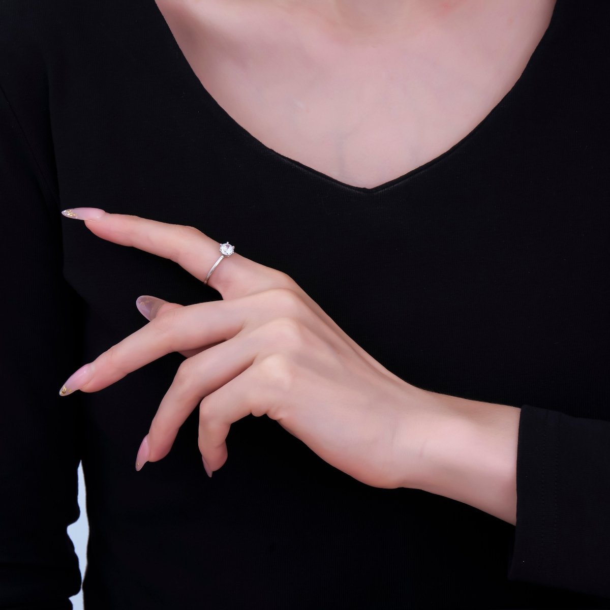 S925 Sterling Silver Clear Round CZ Crown Setting Style Ring | SL - 657 - DLUXCA