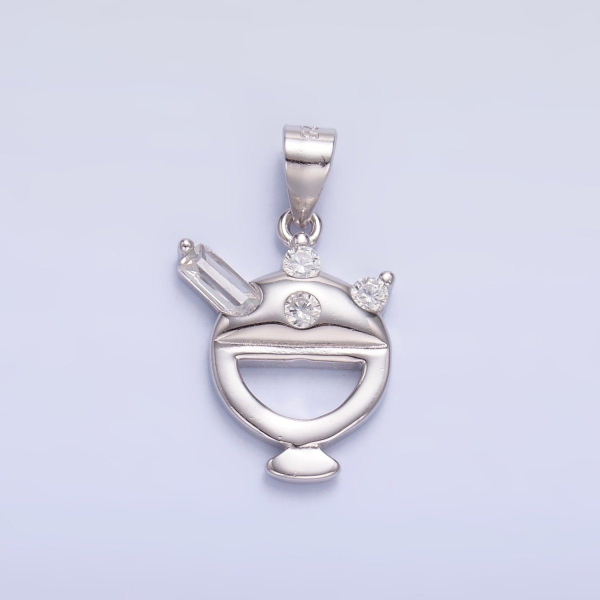 S925 Sterling Silver CZ Baguette Ice Cream Sundae Dessert Pendant | SL - 605 - DLUXCA