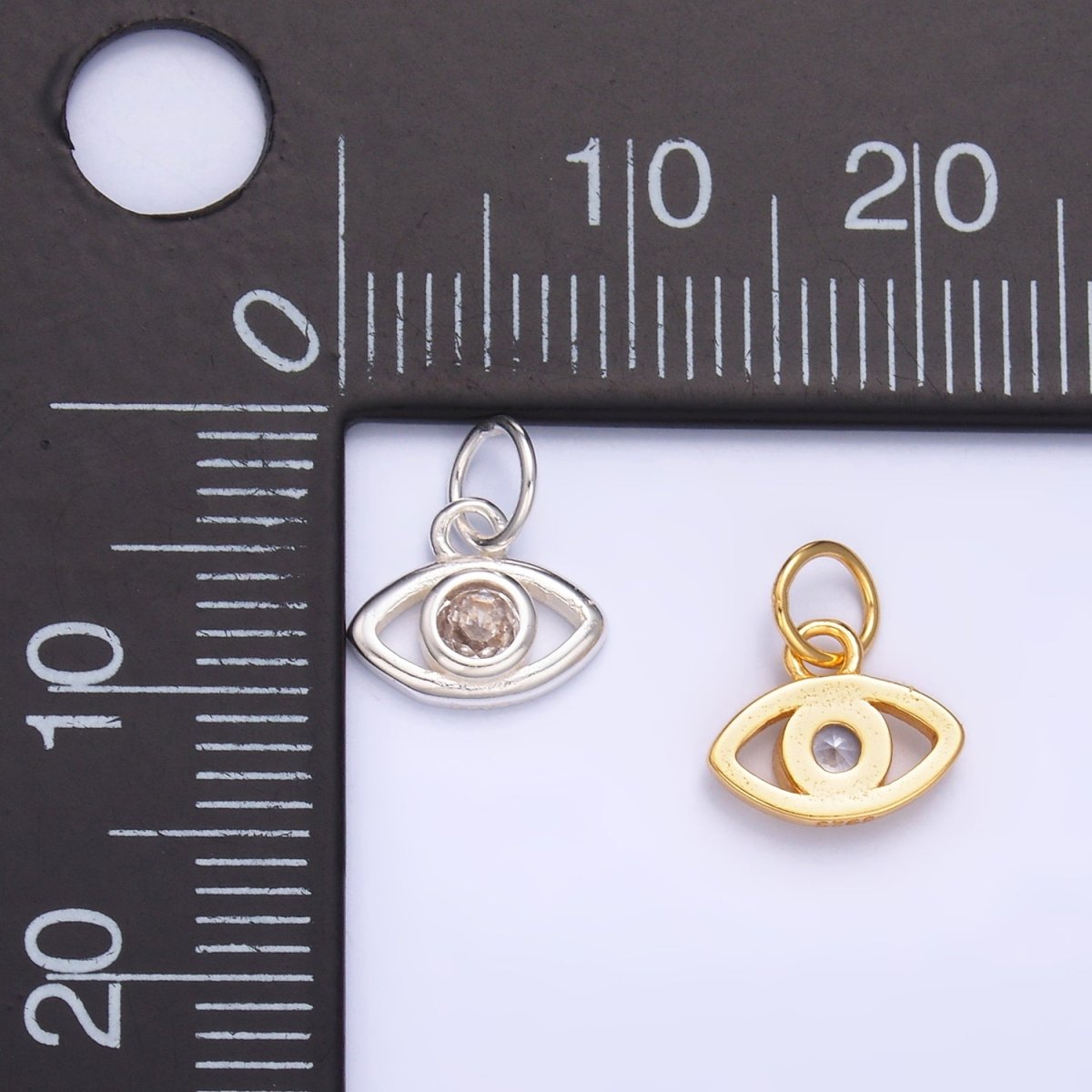 S925 Sterling Silver CZ Evil Eye Mini Charm in Gold & Silver | SL - 622 - DLUXCA