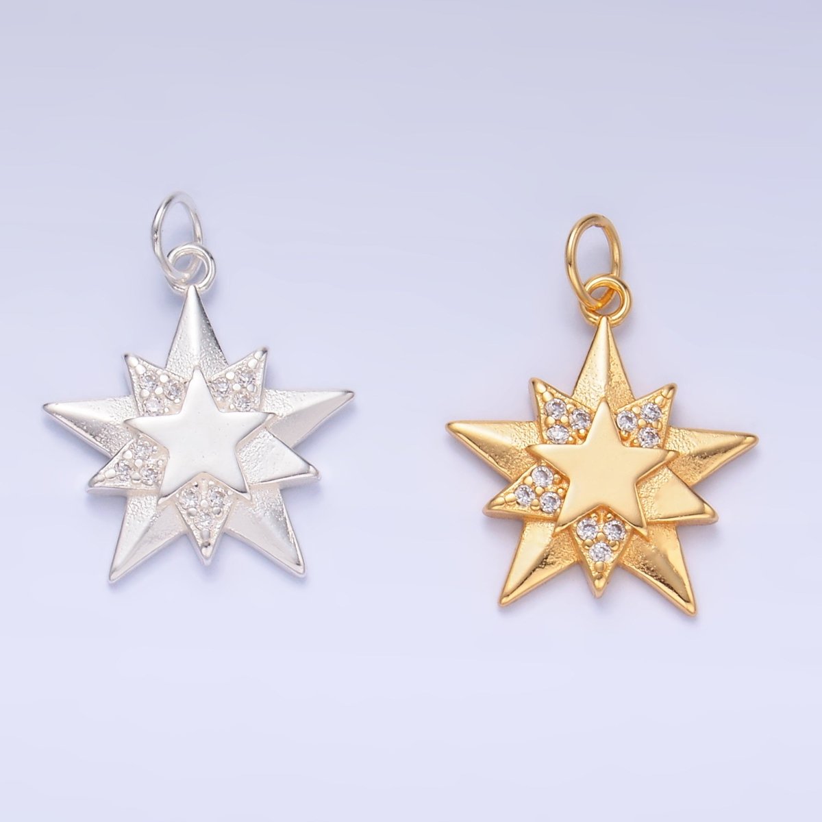 S925 Sterling Silver CZ Micro Paved CZ Celestial Star Charm in Gold & Silver | SL - 629 - DLUXCA