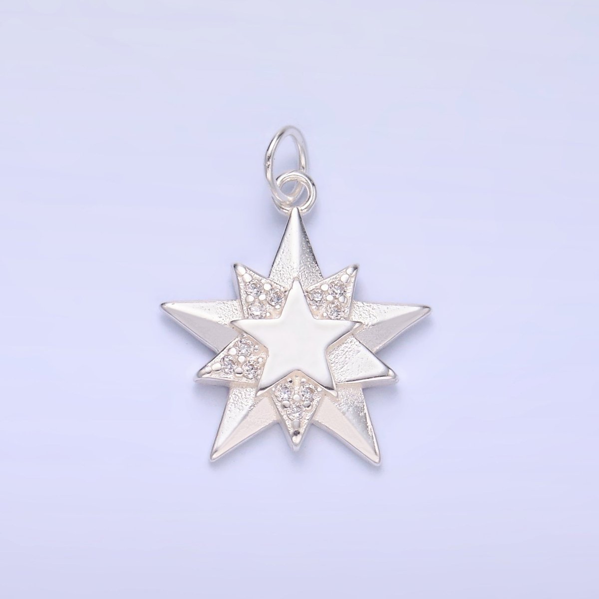 S925 Sterling Silver CZ Micro Paved CZ Celestial Star Charm in Gold & Silver | SL - 629 - DLUXCA