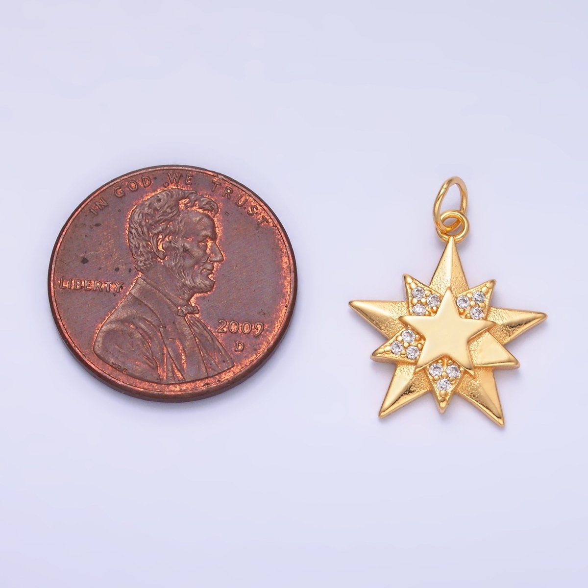 S925 Sterling Silver CZ Micro Paved CZ Celestial Star Charm in Gold & Silver | SL - 629 - DLUXCA