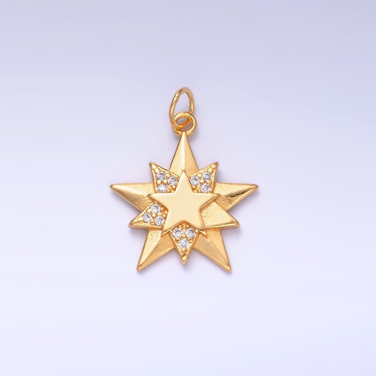 S925 Sterling Silver CZ Micro Paved CZ Celestial Star Charm in Gold & Silver | SL - 629 - DLUXCA