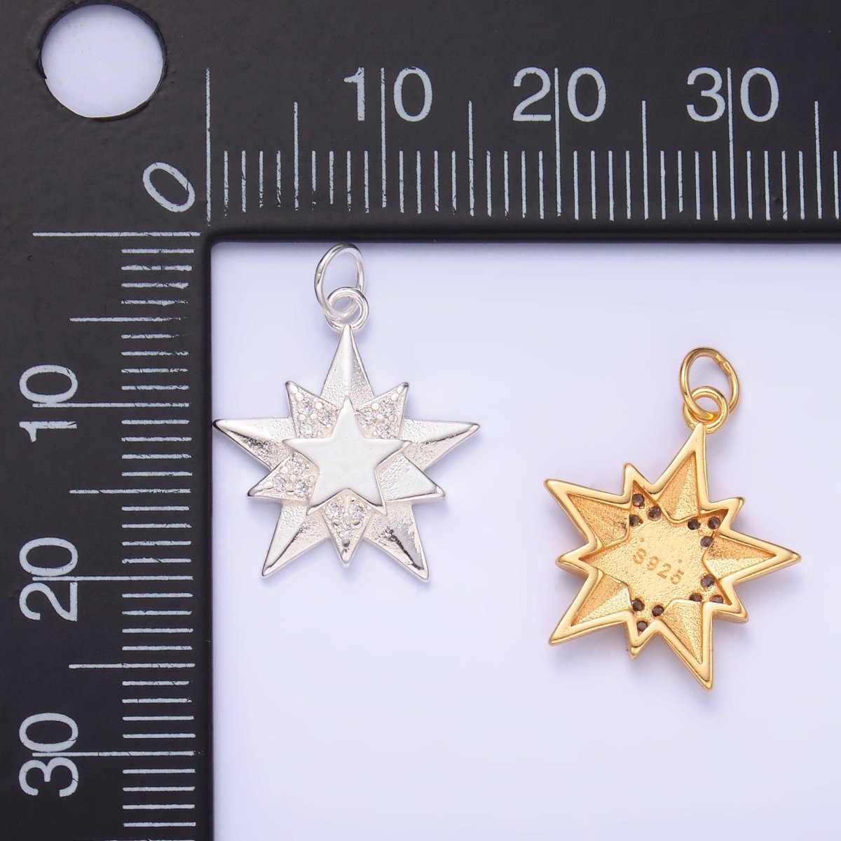 S925 Sterling Silver CZ Micro Paved CZ Celestial Star Charm in Gold & Silver | SL - 629 - DLUXCA