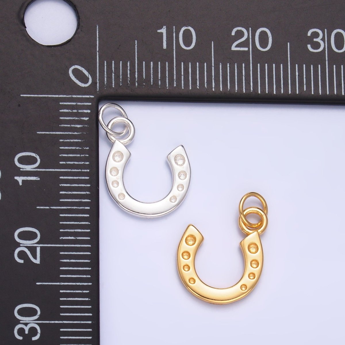 S925 Sterling Silver Dotted Horseshoe Charm in Gold & Silver | SL - 624 - DLUXCA
