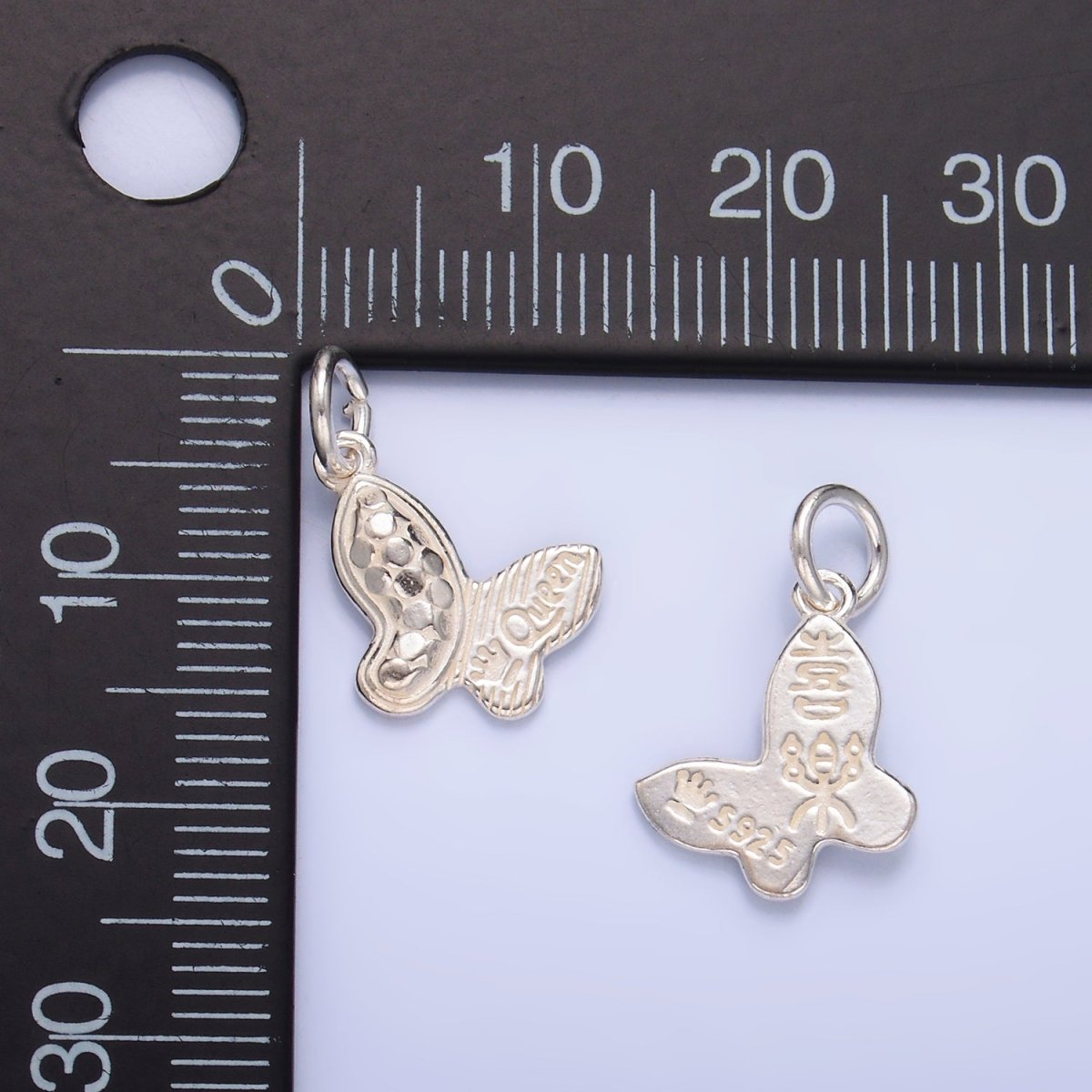 S925 Sterling Silver Dotted Queen Script Butterfly Insect Charm | SL - 530 - DLUXCA