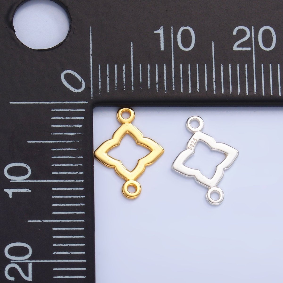 S925 Sterling Silver Floral Clover Flower Charm Connector in Gold & Silver | SL - 592 - DLUXCA