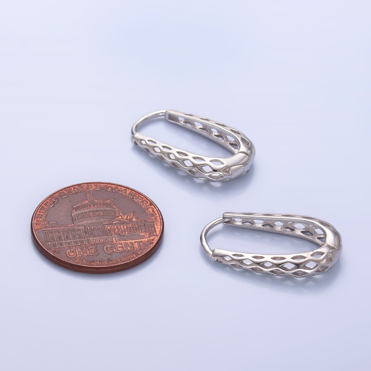 S925 Sterling Silver Geometric Filigree Oblong Dome Hoop Earrings | SL - 596 - DLUXCA