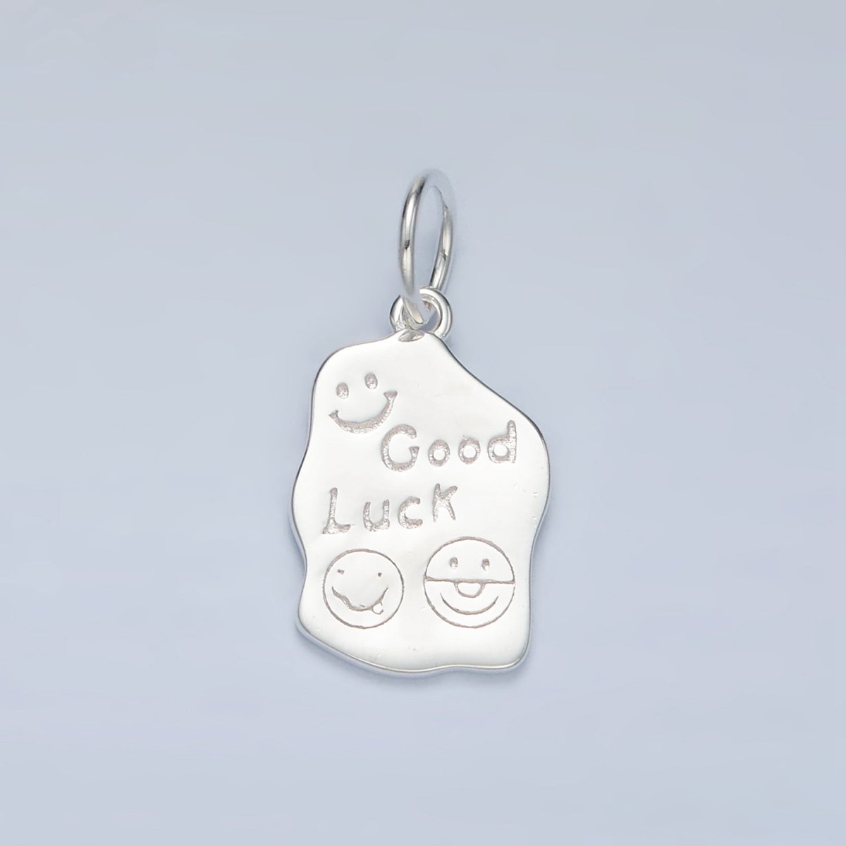 S925 Sterling Silver "Good Luck" Smiley Face Script Abstract Tag Charm | SL - 248 - DLUXCA