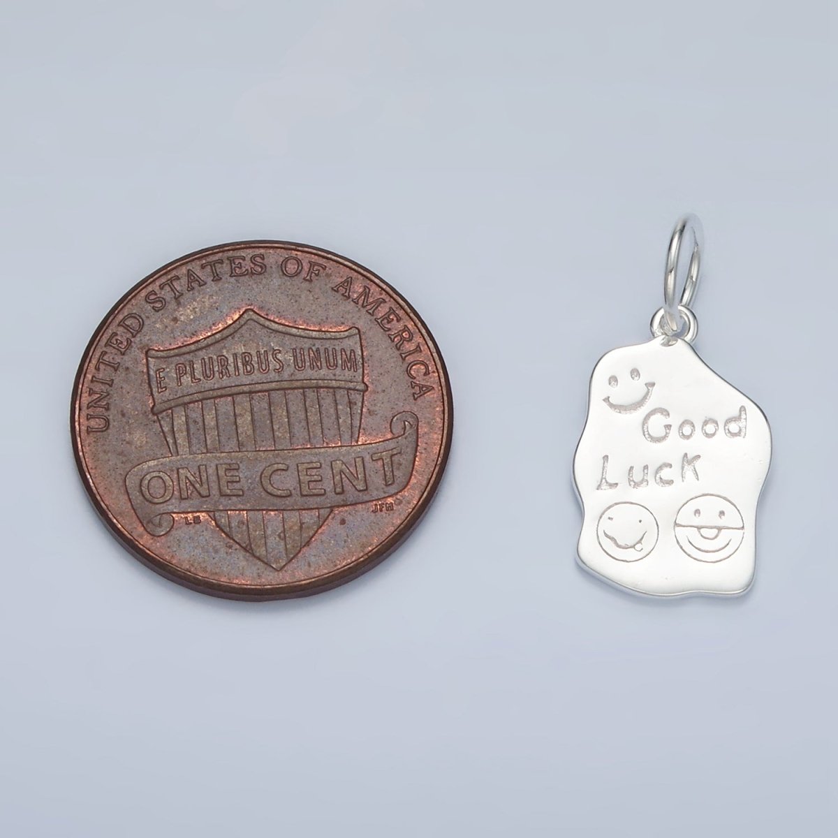 S925 Sterling Silver "Good Luck" Smiley Face Script Abstract Tag Charm | SL - 248 - DLUXCA