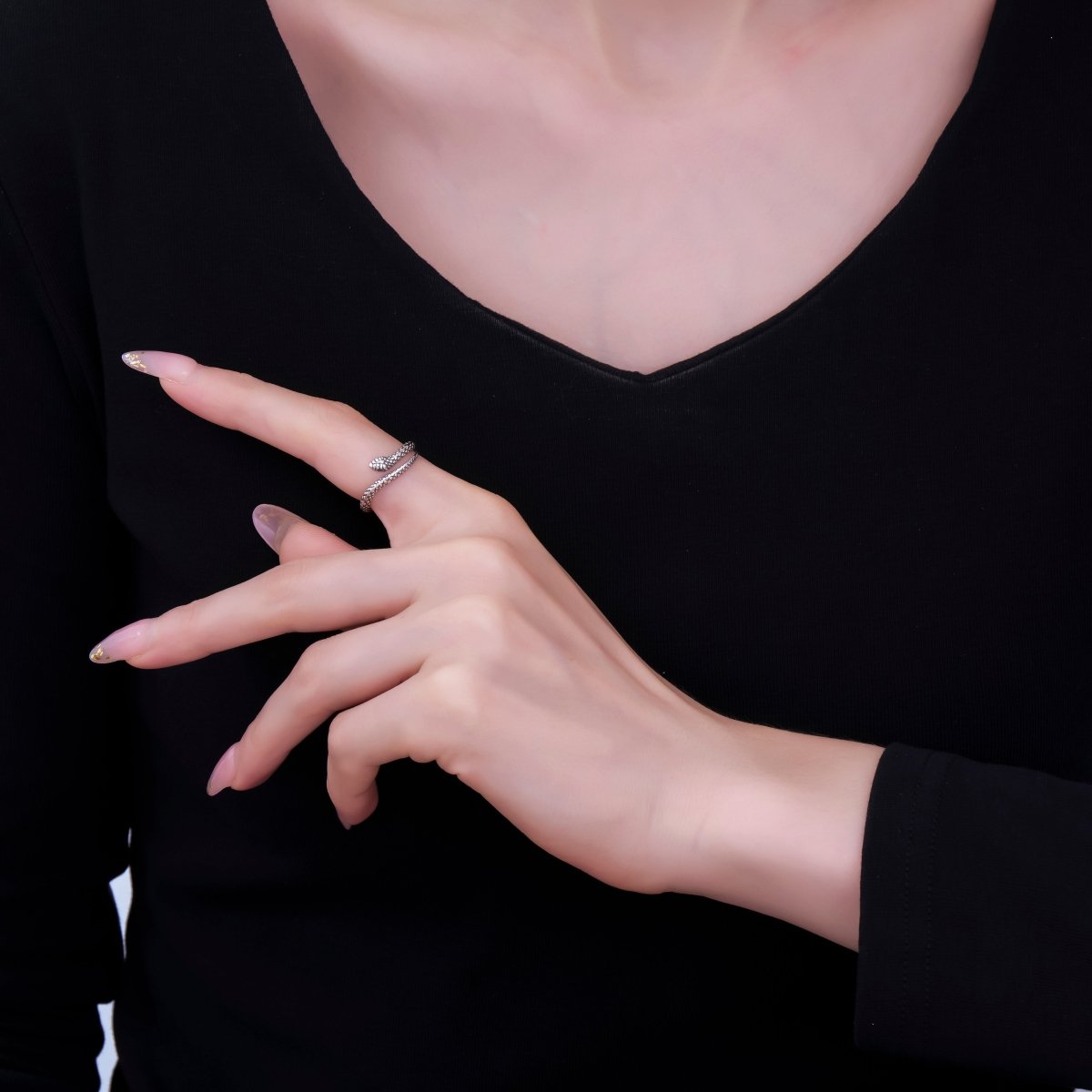 S925 Sterling Silver Green CZ Snake Animal Adjustable Ring | SL - 656 - DLUXCA