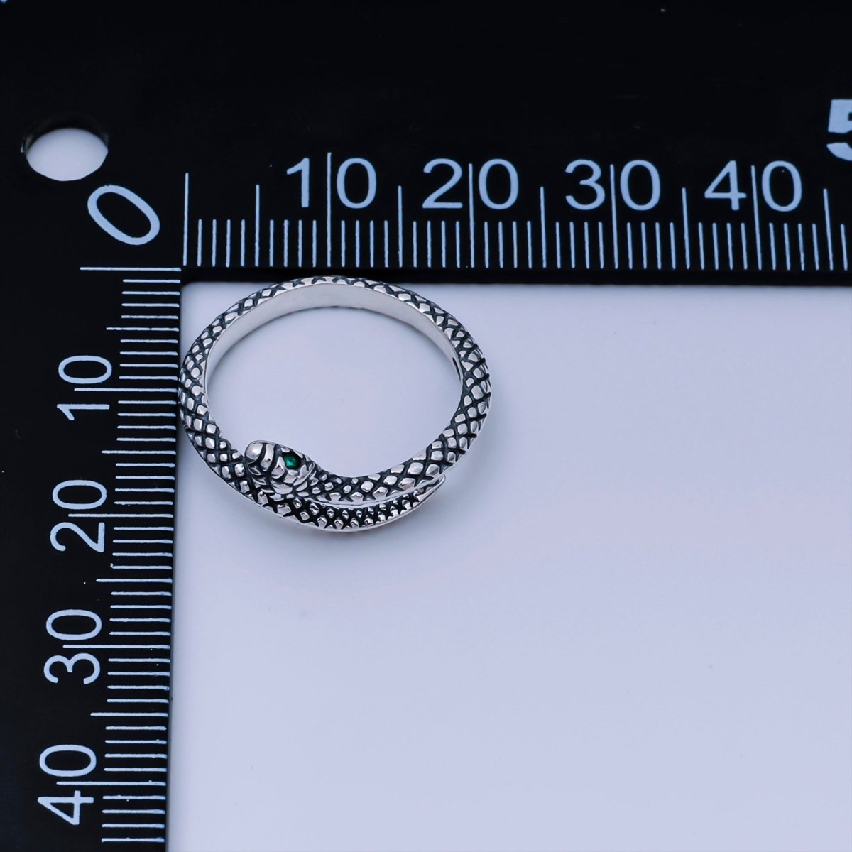 S925 Sterling Silver Green CZ Snake Animal Adjustable Ring | SL - 656 - DLUXCA