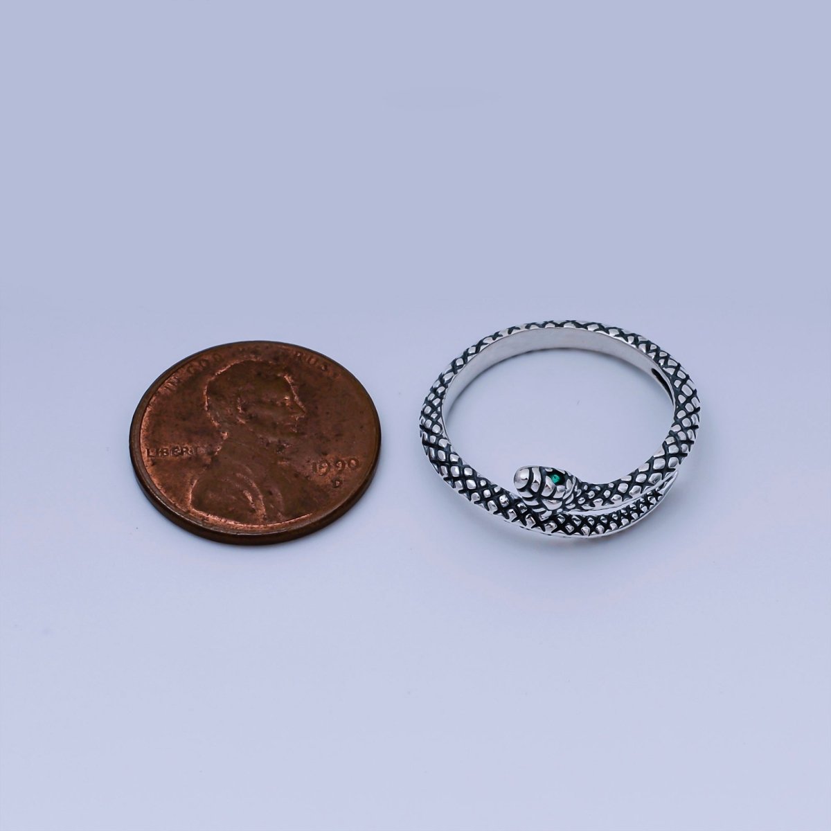 S925 Sterling Silver Green CZ Snake Animal Adjustable Ring | SL - 656 - DLUXCA
