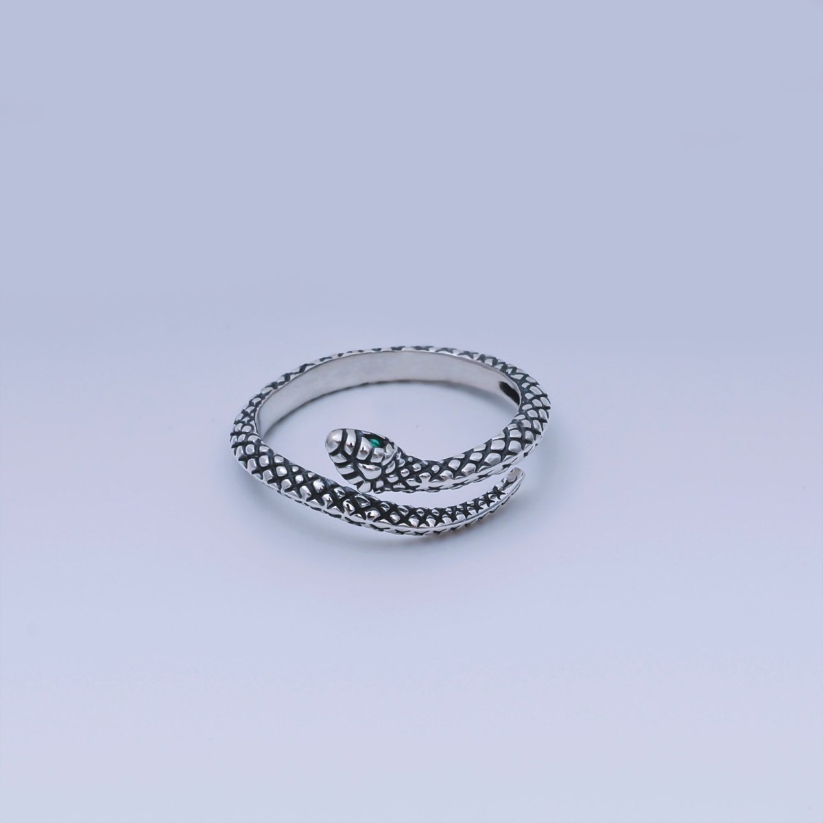 S925 Sterling Silver Green CZ Snake Animal Adjustable Ring | SL - 656 - DLUXCA