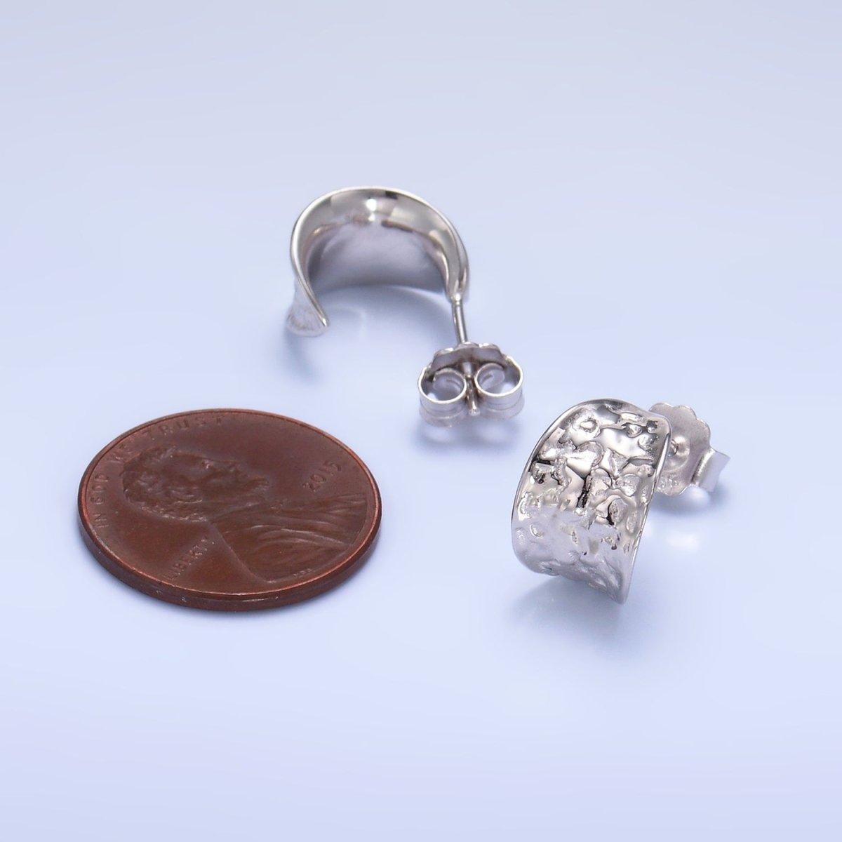 S925 Sterling Silver Hammered C - Shaped Hoop Earrings | SL - 582 - DLUXCA