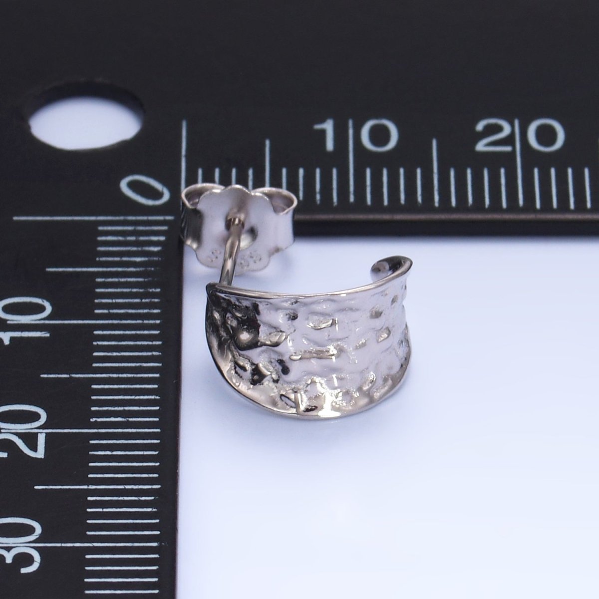 S925 Sterling Silver Hammered C - Shaped Hoop Earrings | SL - 582 - DLUXCA