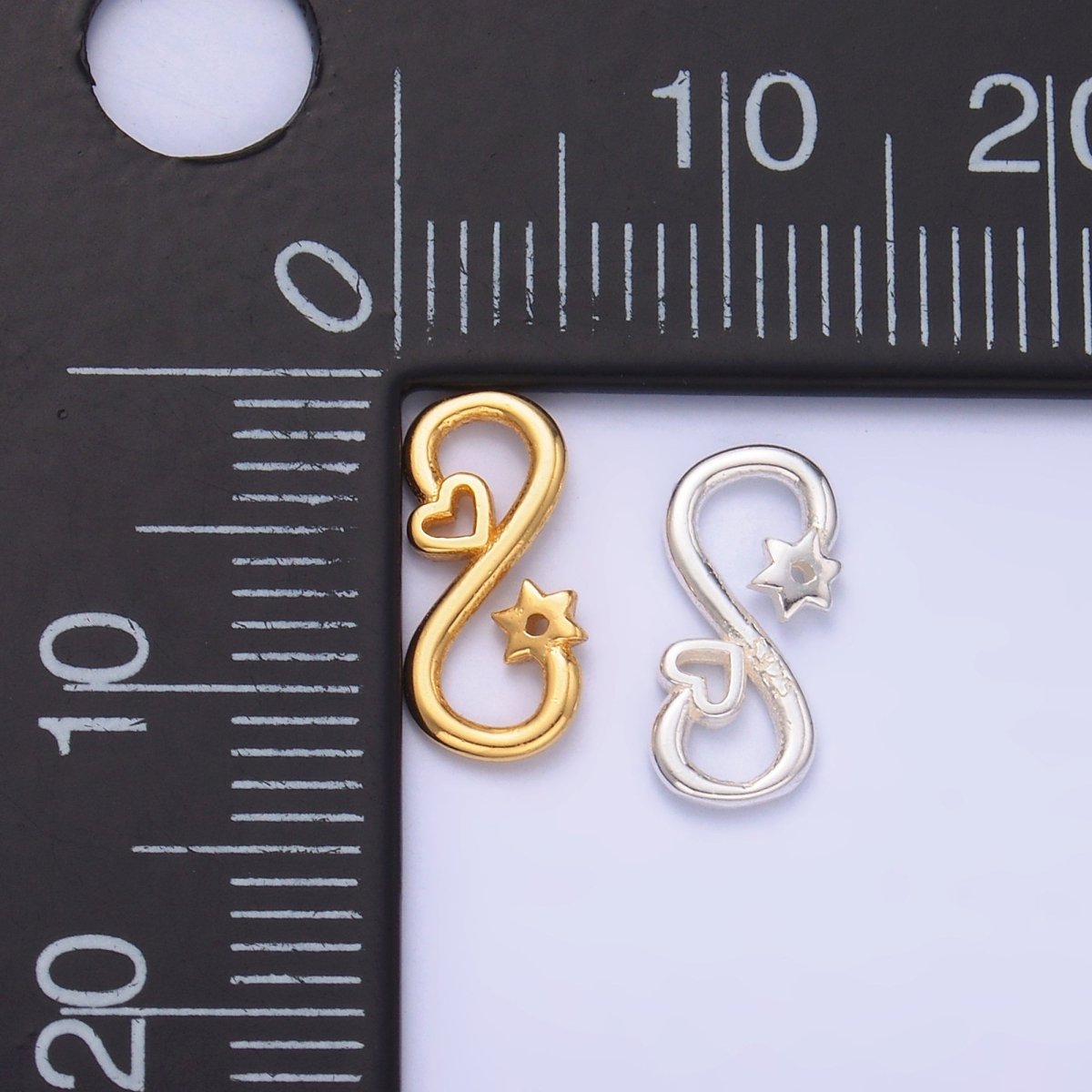 S925 Sterling Silver Heart Celestial Star Infinity Link Charm Connector in Gold & Silver | SL - 631 - DLUXCA