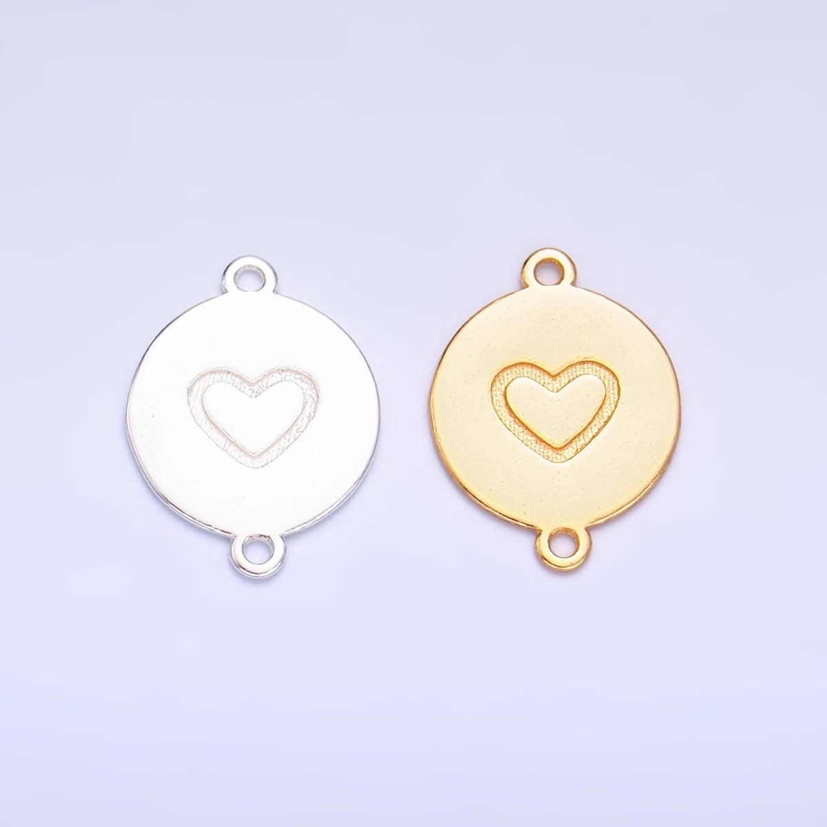 S925 Sterling Silver Heart Engraved Round Connector in Gold & Silver | SL - 586 - DLUXCA