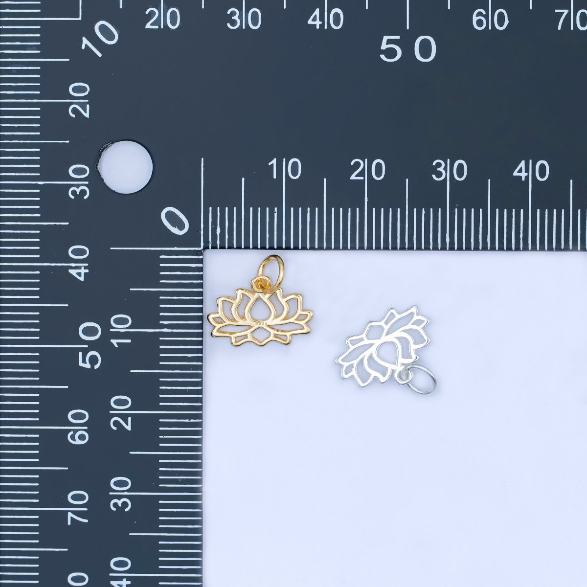 S925 Sterling Silver Lotus Flower Silhouette Charm in Gold & Silver | SL - 644 - DLUXCA