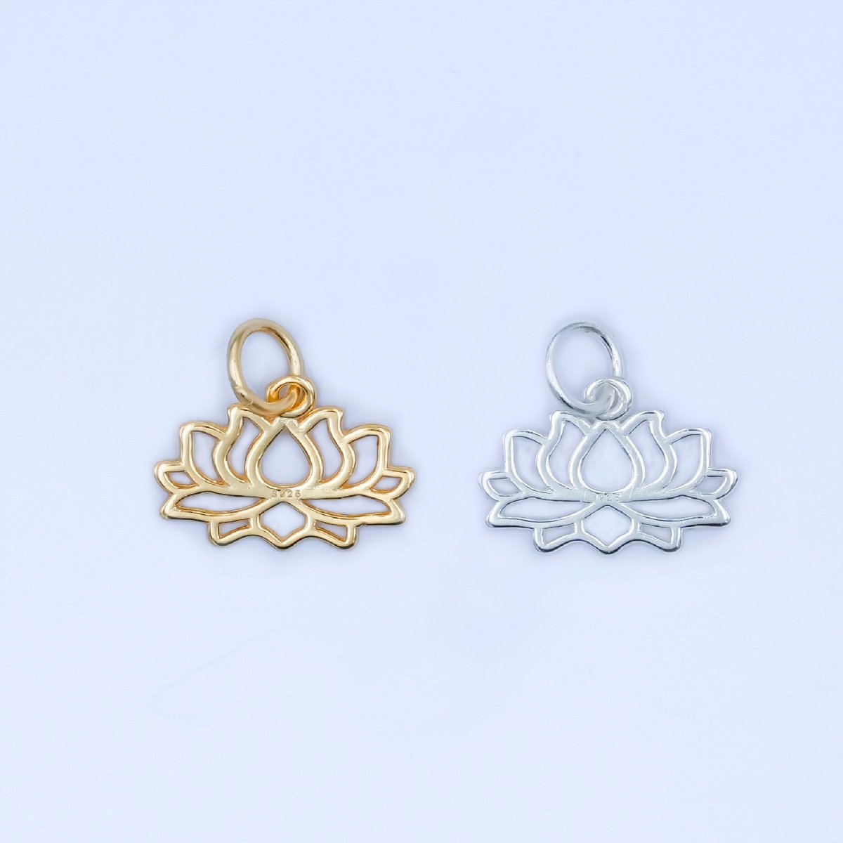 S925 Sterling Silver Lotus Flower Silhouette Charm in Gold & Silver | SL - 644 - DLUXCA