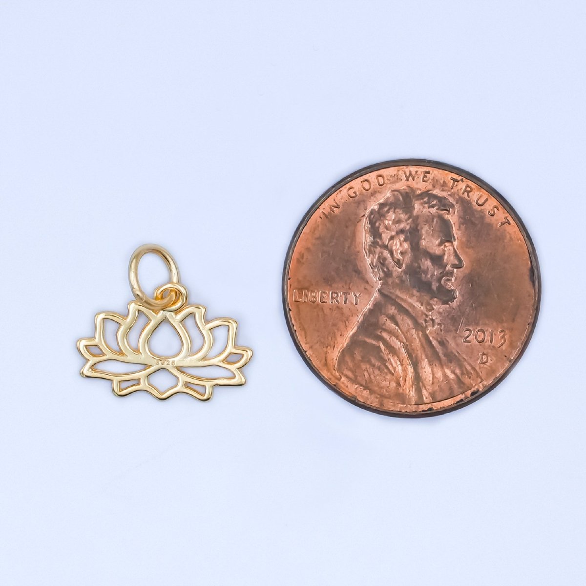 S925 Sterling Silver Lotus Flower Silhouette Charm in Gold & Silver | SL - 644 - DLUXCA