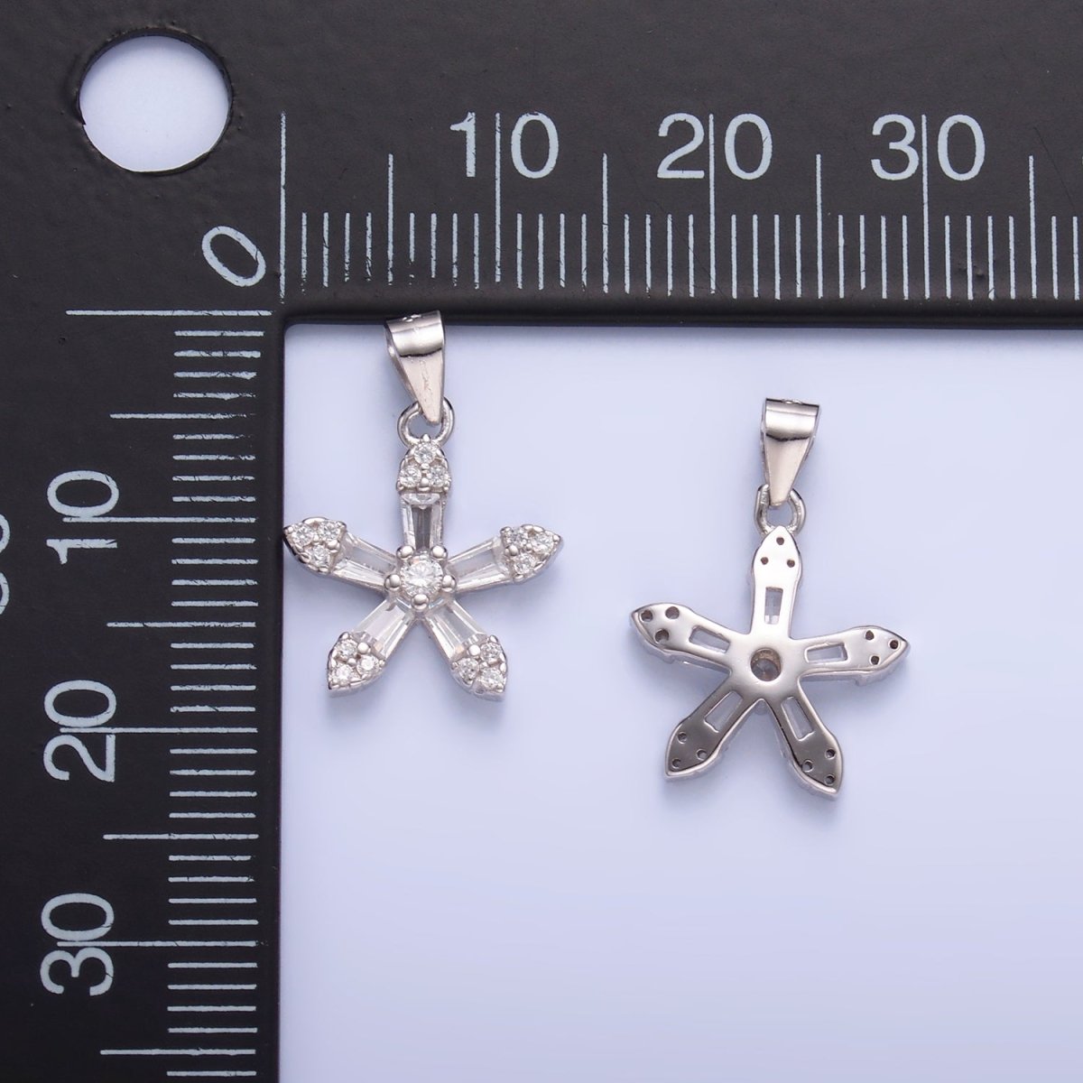 S925 Sterling Silver Micro Paved Baguette CZ Flower Petal Pendant | SL - 608 - DLUXCA