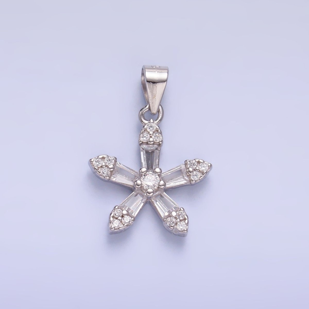 S925 Sterling Silver Micro Paved Baguette CZ Flower Petal Pendant | SL - 608 - DLUXCA