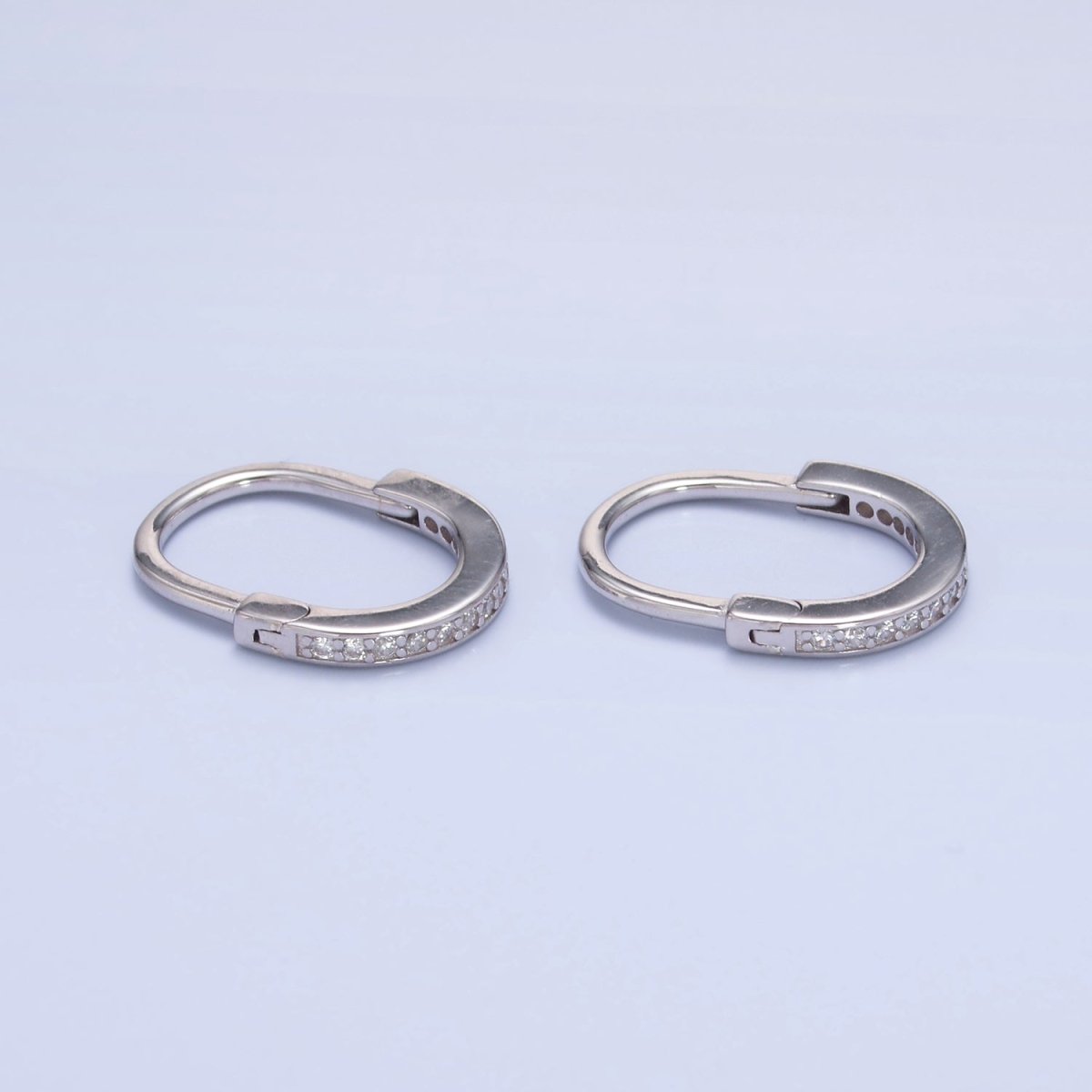 S925 Sterling Silver Micro Paved CZ Oblong Hoop Earrings | SL - 583 - DLUXCA