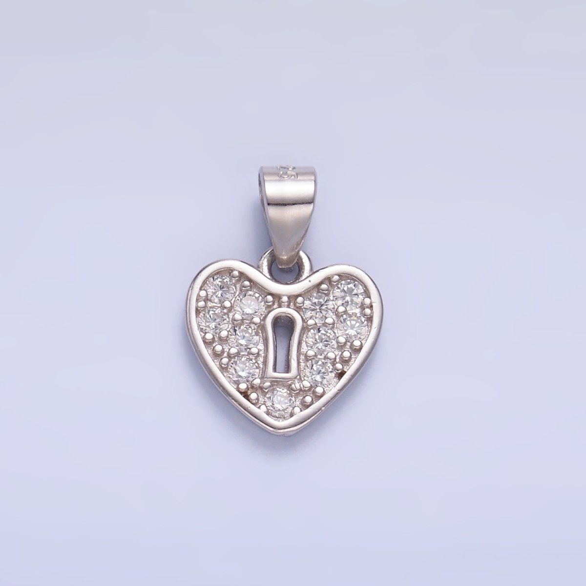 S925 Sterling Silver Micro Paved CZ Padlock Heart Pendant | SL - 607 - DLUXCA