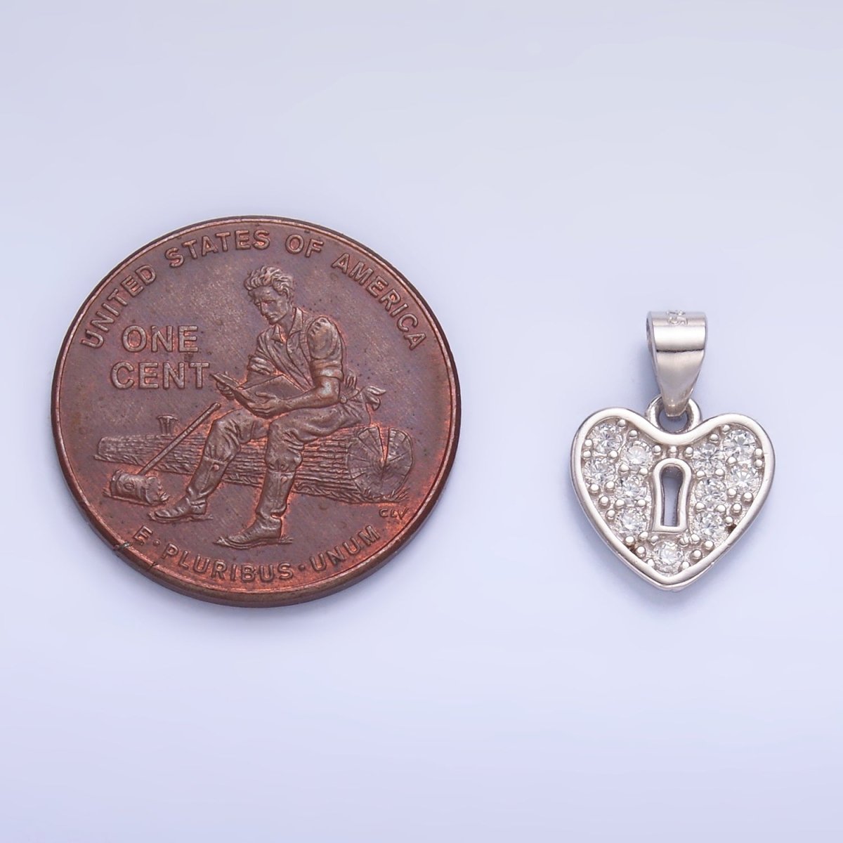 S925 Sterling Silver Micro Paved CZ Padlock Heart Pendant | SL - 607 - DLUXCA