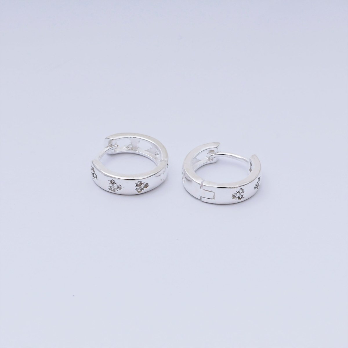 S925 Sterling Silver Micro Paved CZ Three Stars CZ Stones Hinged Hoop Huggie Earrings | SL - 664 - DLUXCA