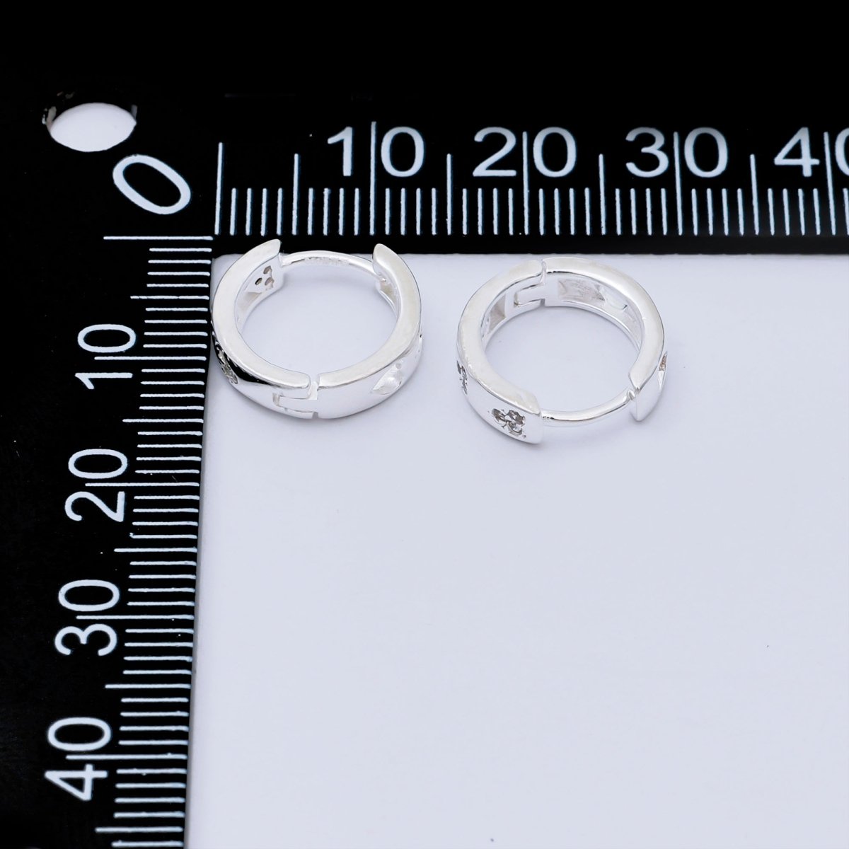 S925 Sterling Silver Micro Paved CZ Three Stars CZ Stones Hinged Hoop Huggie Earrings | SL - 664 - DLUXCA