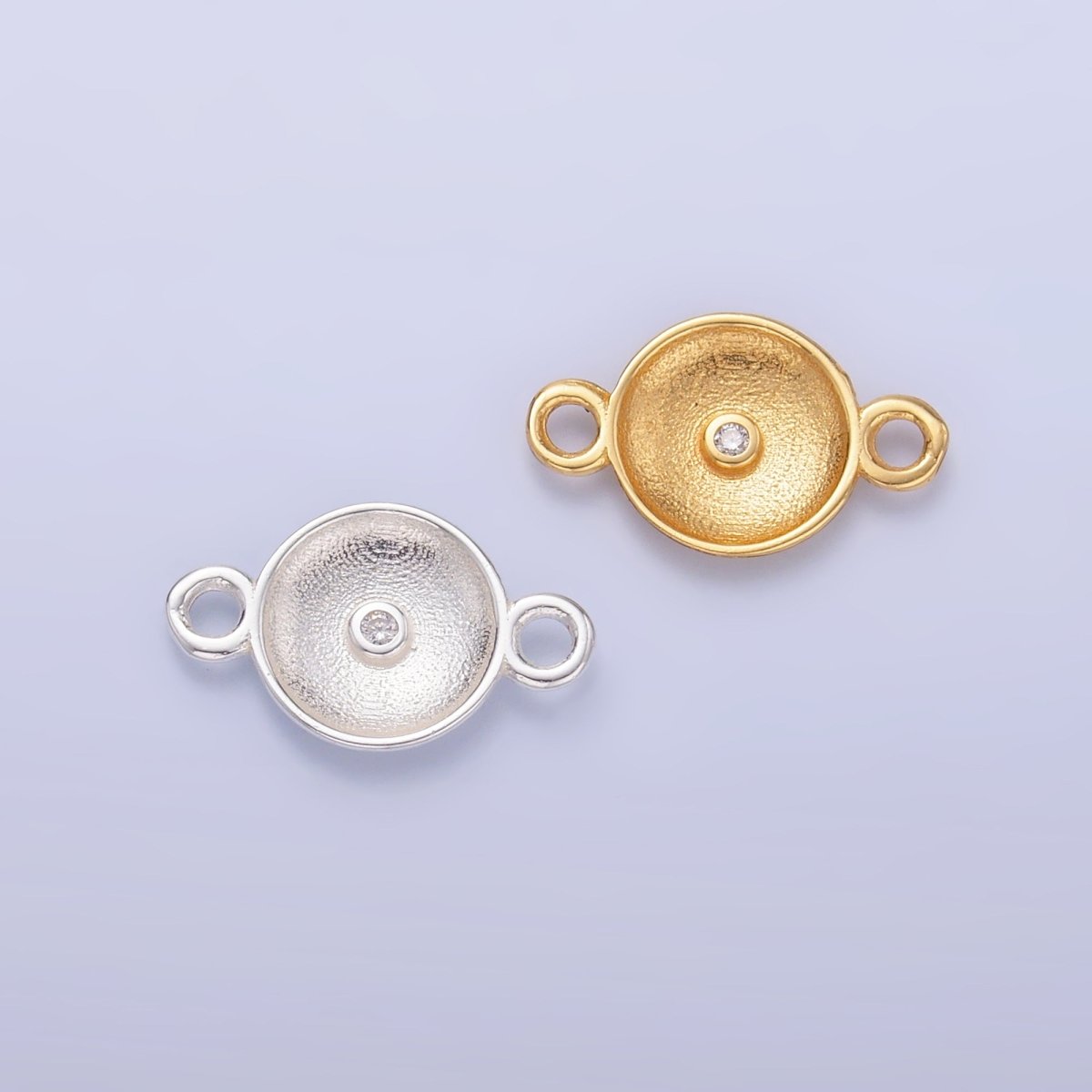 S925 Sterling Silver Minimalist CZ Round Charm Connector in Gold & Silver | SL - 627 - DLUXCA