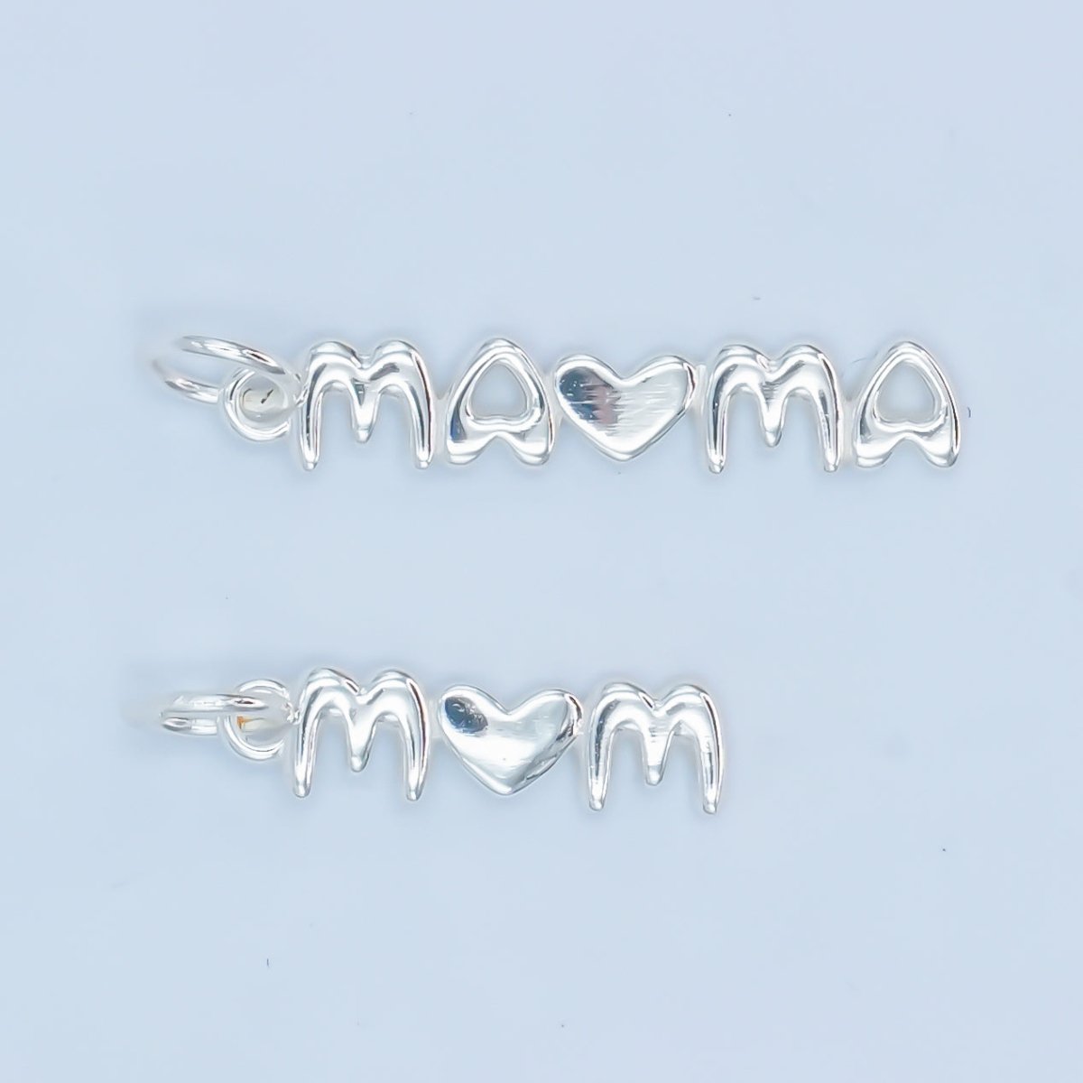 S925 Sterling Silver "MOM" "MAMA" Heart Script Letter Charm | SL - 639 SL - 640 - DLUXCA