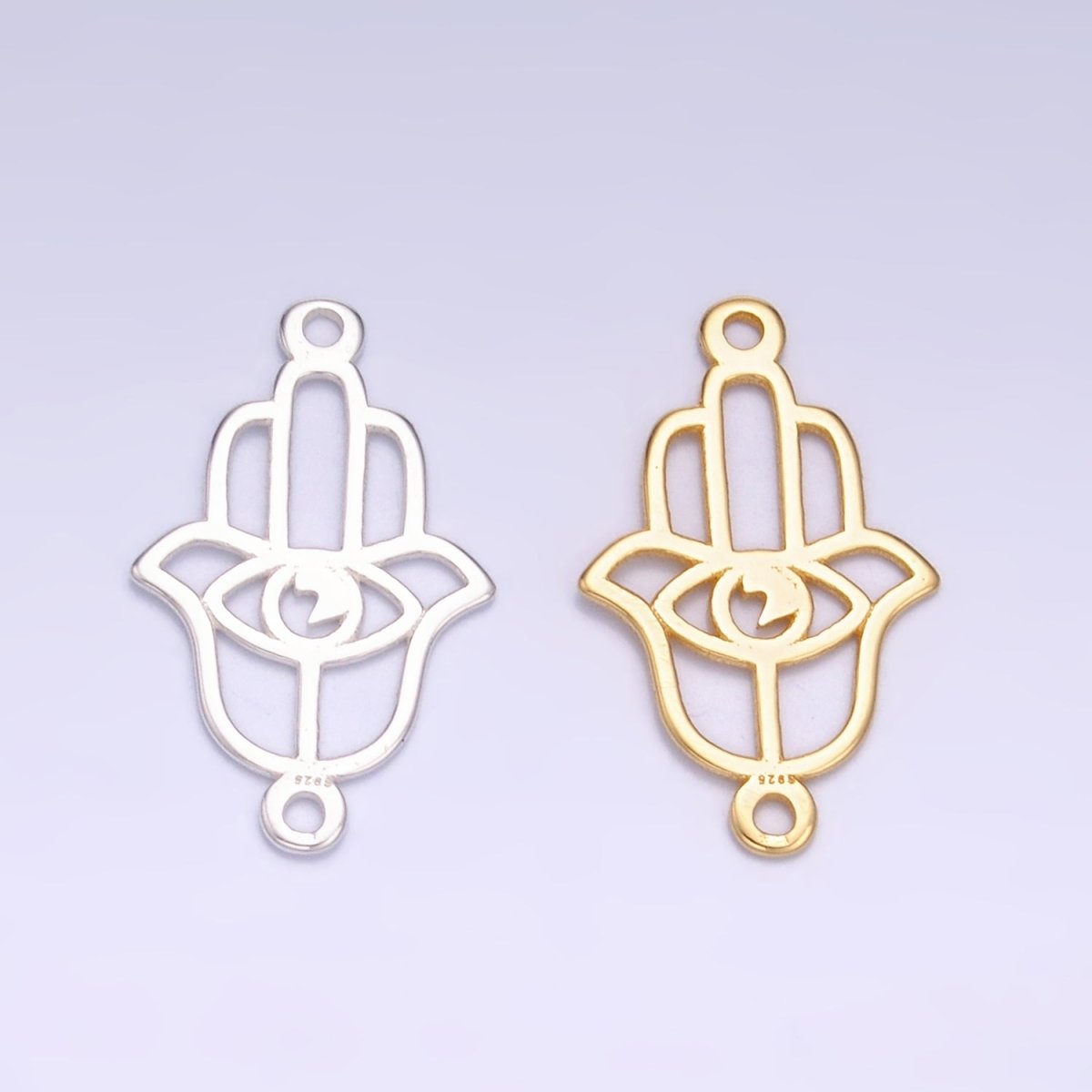 S925 Sterling Silver Open Evil Eye Hamsa Hand Connector in Gold & Silver | SL - 620 - DLUXCA