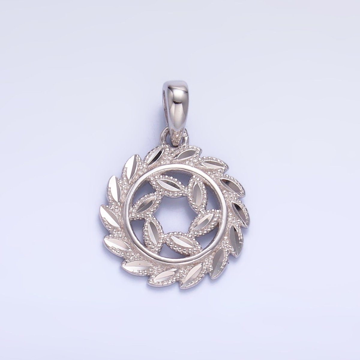 S925 Sterling Silver Open Nature Leaf Circular Geometric Pendant | SL - 603 - DLUXCA