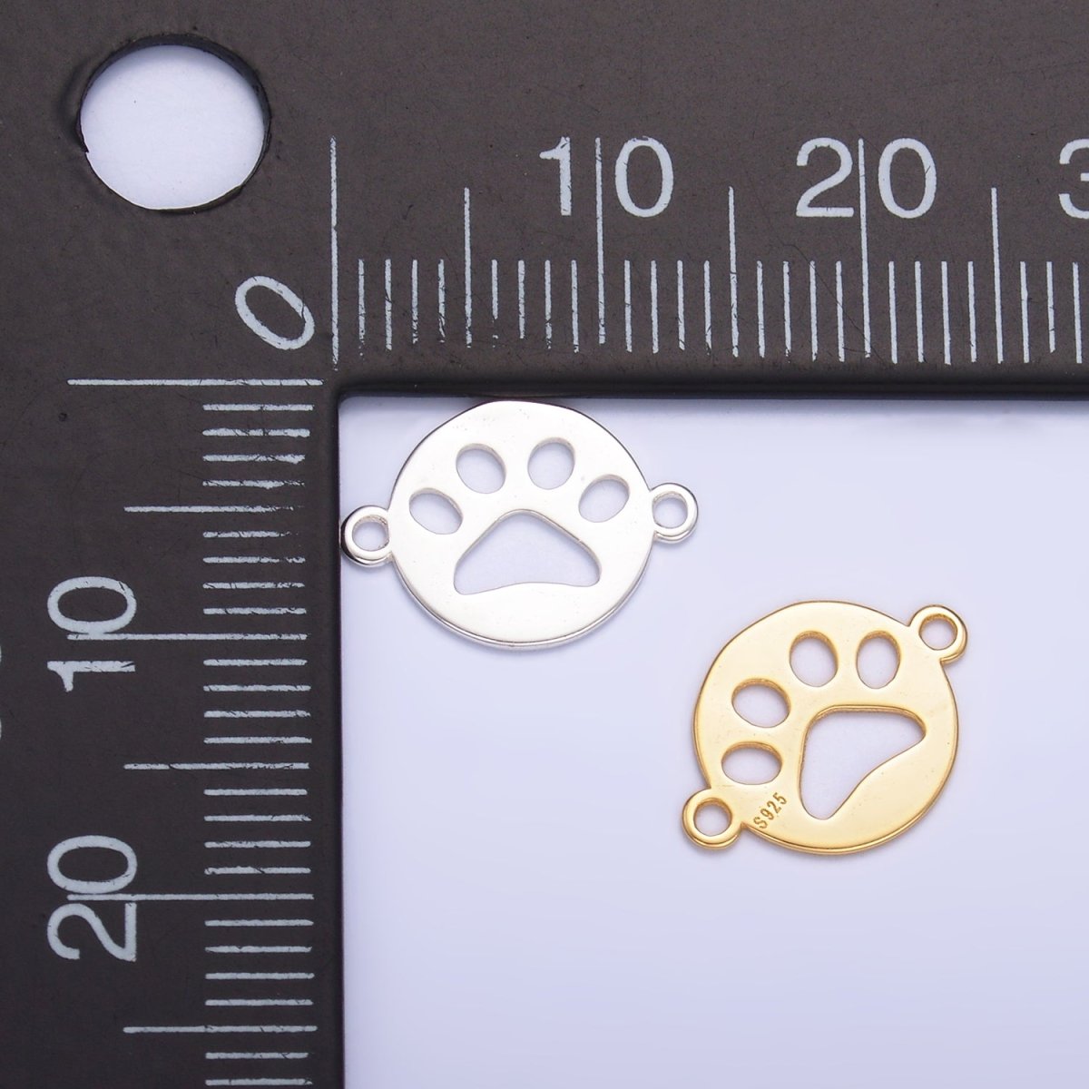 S925 Sterling Silver Open Pet Paw Print Round Connector in Gold & Silver | SL - 617 - DLUXCA